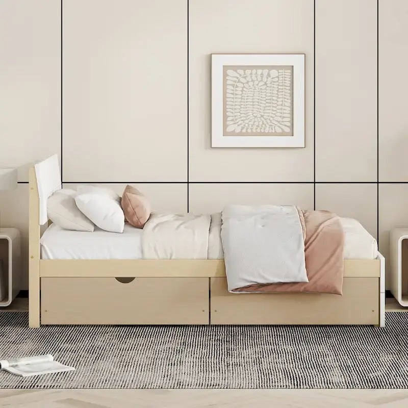 High Gloss Wood Platform Bed with 2 Drawers