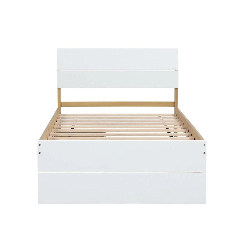 High Gloss Wood Platform Bed with 2 Drawers