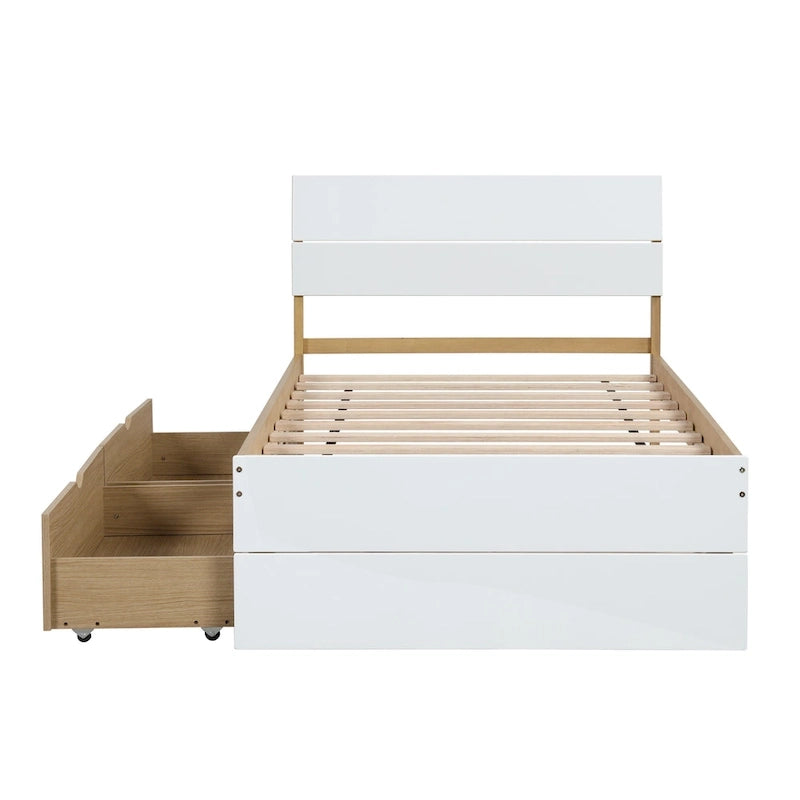 High Gloss Wood Platform Bed with 2 Drawers
