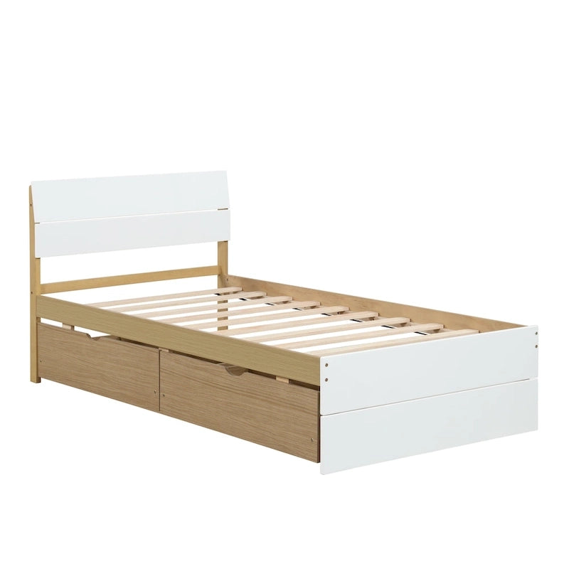 High Gloss Wood Platform Bed with 2 Drawers