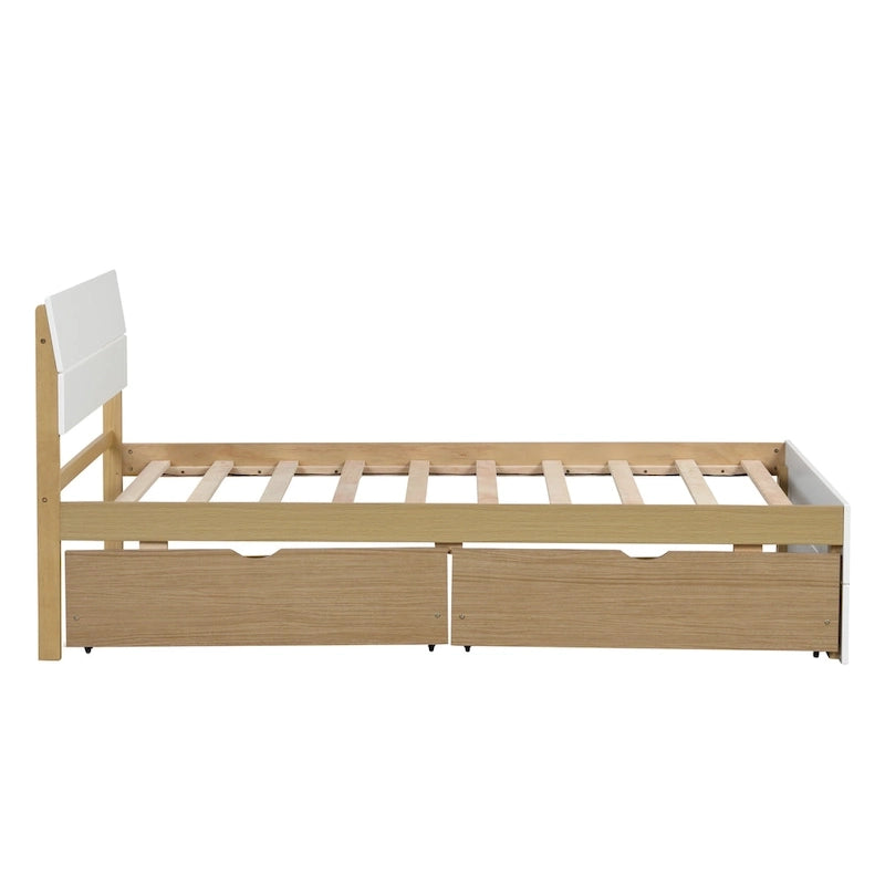 High Gloss Wood Platform Bed with 2 Drawers