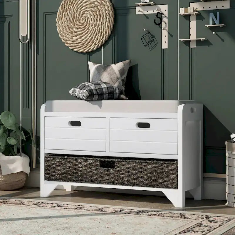 Storage Bench with Removable Basket and 2 Drawers
