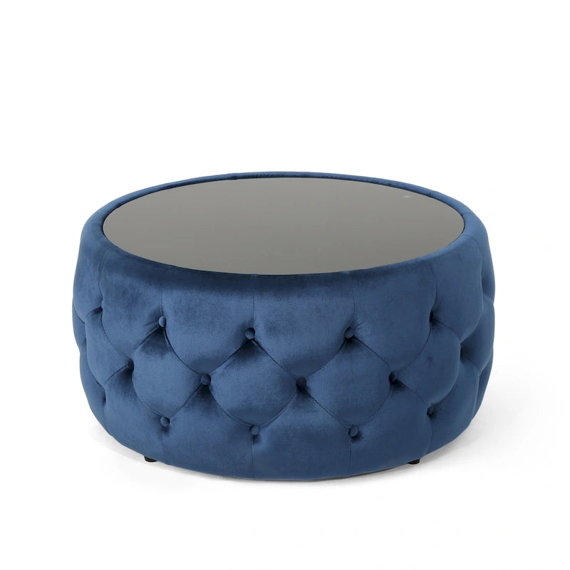 Chana Glam Velvet and Tempered Glass Coffee Table Ottoman by Christopher Knight Home