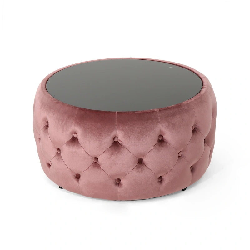 Chana Glam Velvet and Tempered Glass Coffee Table Ottoman by Christopher Knight Home