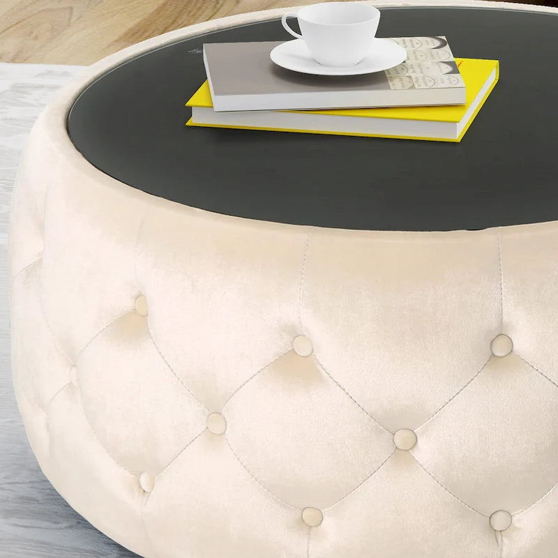 Chana Glam Velvet and Tempered Glass Coffee Table Ottoman by Christopher Knight Home