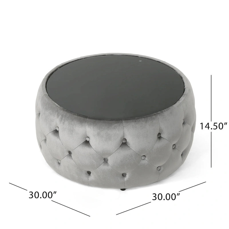 Chana Glam Velvet and Tempered Glass Coffee Table Ottoman by Christopher Knight Home