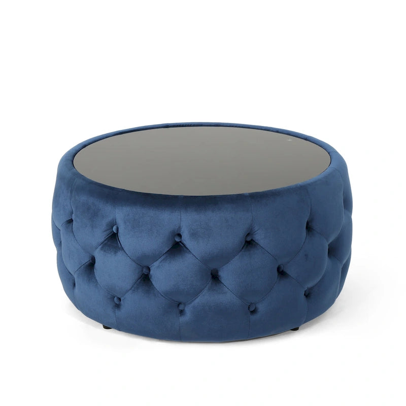 Chana Glam Velvet and Tempered Glass Coffee Table Ottoman by Christopher Knight Home