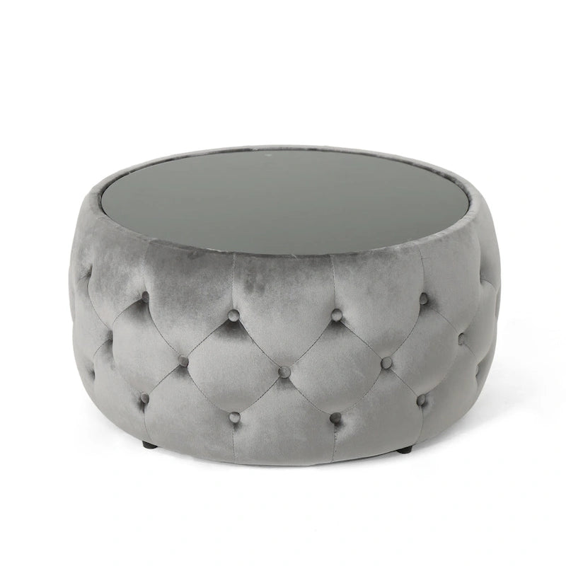 Chana Glam Velvet and Tempered Glass Coffee Table Ottoman by Christopher Knight Home