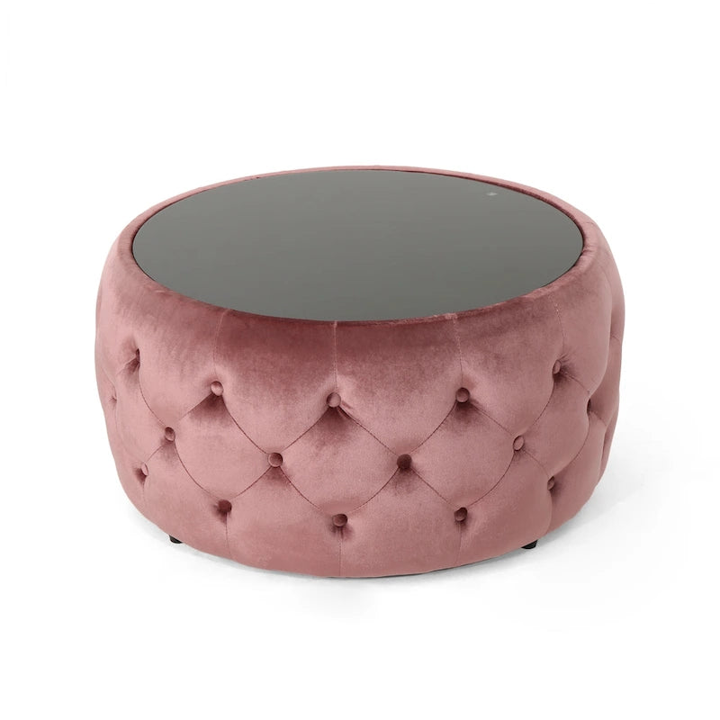 Chana Glam Velvet and Tempered Glass Coffee Table Ottoman by Christopher Knight Home