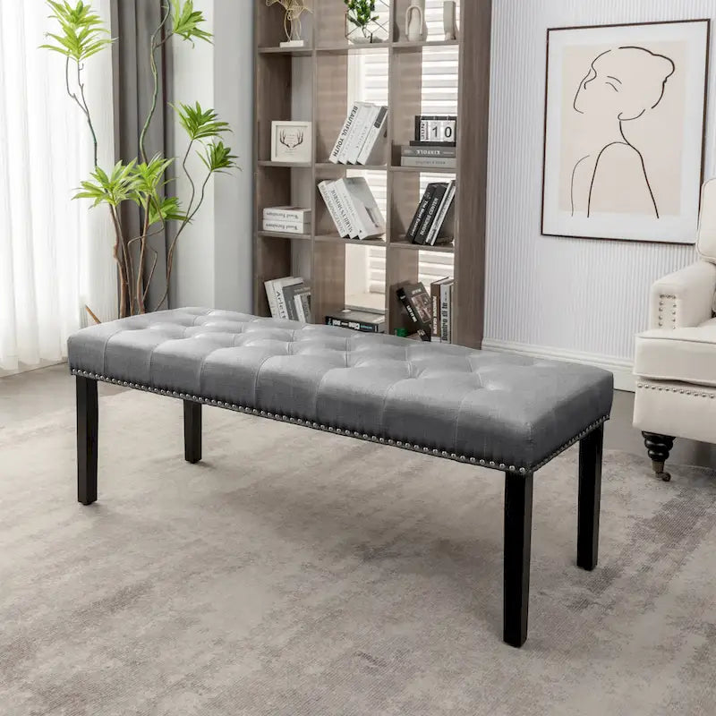 Porthos Home Gil Fabric Upholstered Accent Bench with Rubberwood Legs