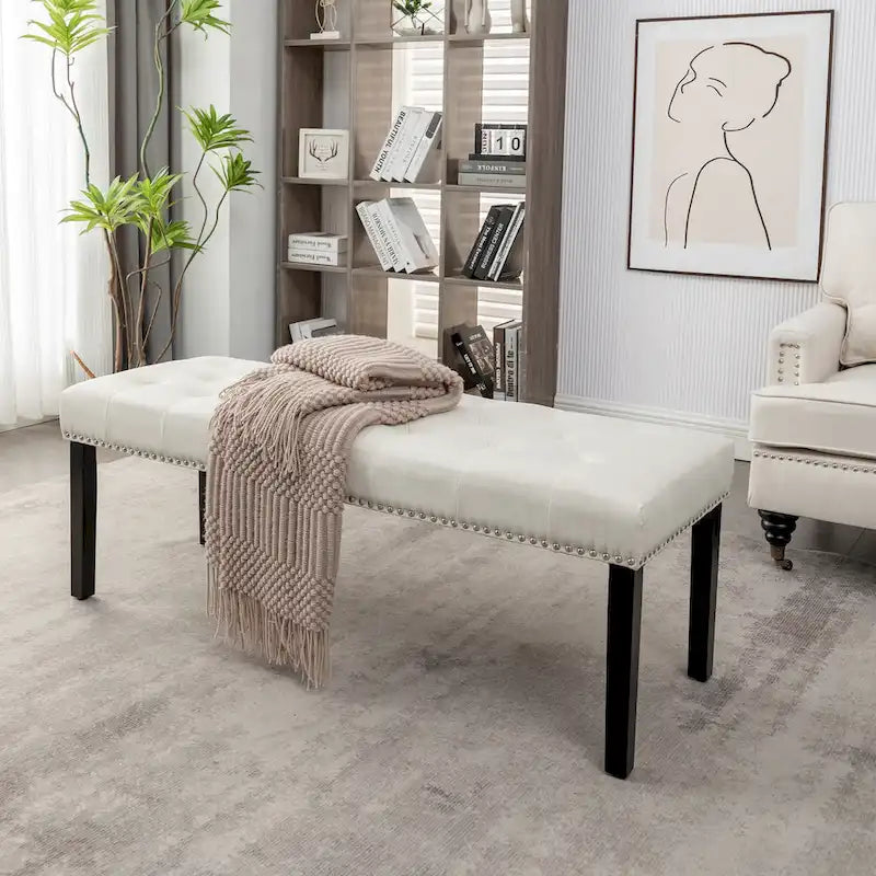 Porthos Home Gil Fabric Upholstered Accent Bench with Rubberwood Legs