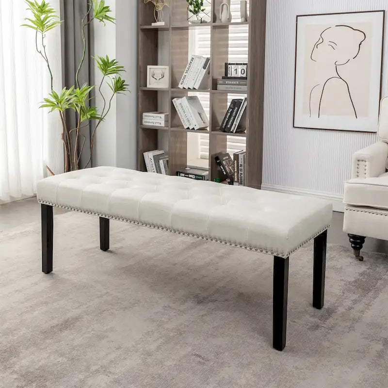 Porthos Home Gil Fabric Upholstered Accent Bench with Rubberwood Legs
