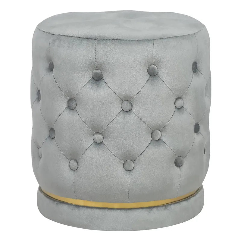 Adeco 18.3 Height Button Tufted Upholstered Round Ottoman