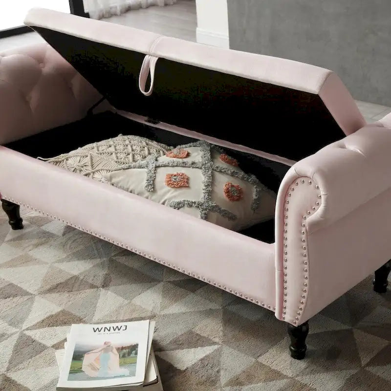 63 Velvet Multifunctional Storage Rectangular Sofa Stool