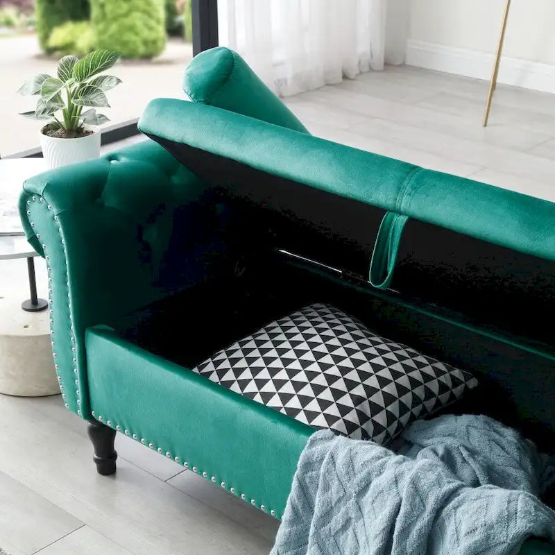 63 Velvet Multifunctional Storage Rectangular Sofa Stool