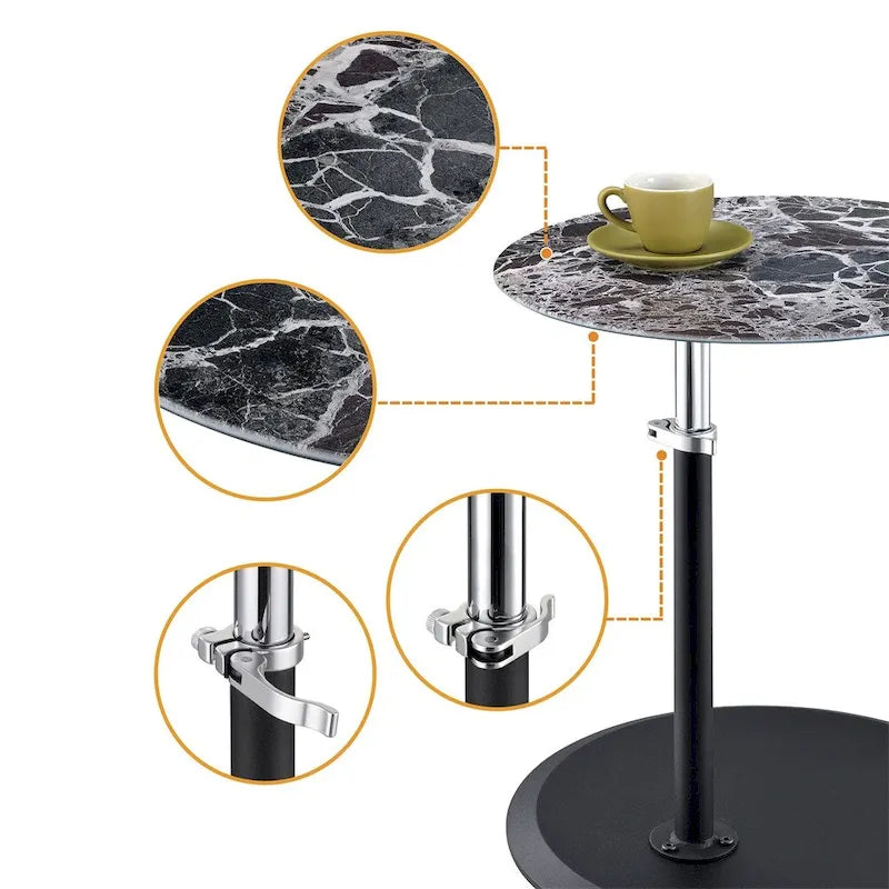 End Table with Height Adjustable Marble Textured Top