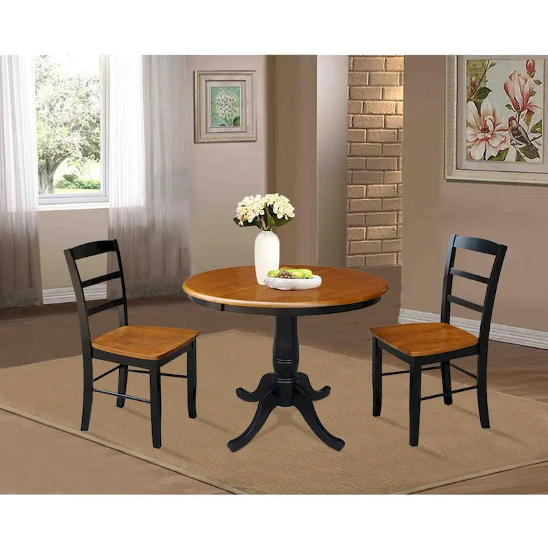 36 Round Top Pedestal Extendable Table With 12 Leaf and Madrid Chairs