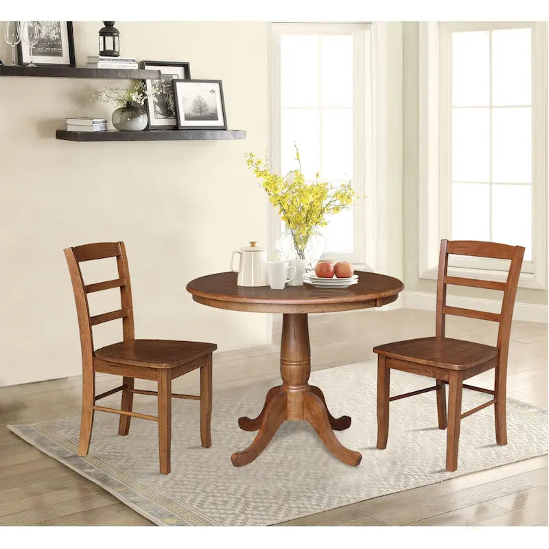 36 Round Top Pedestal Extendable Table With 12 Leaf and Madrid Chairs