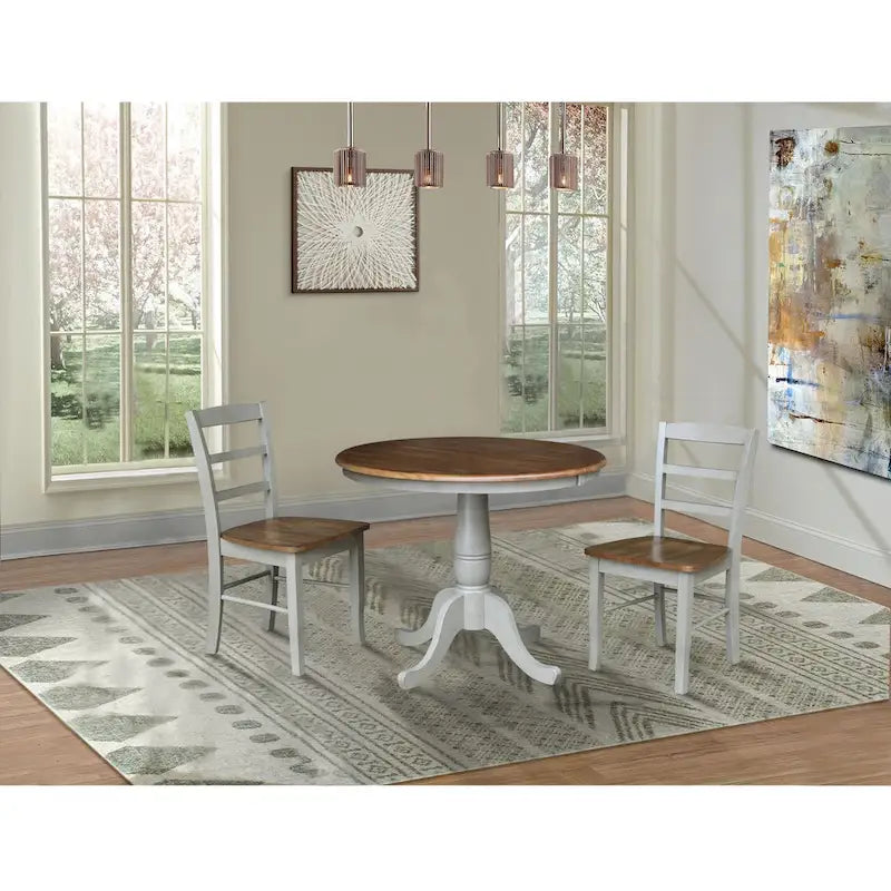 36 Round Top Pedestal Extendable Table With 12 Leaf and Madrid Chairs