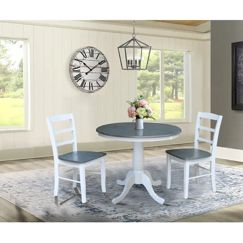 36 Round Top Pedestal Extendable Table With 12 Leaf and Madrid Chairs