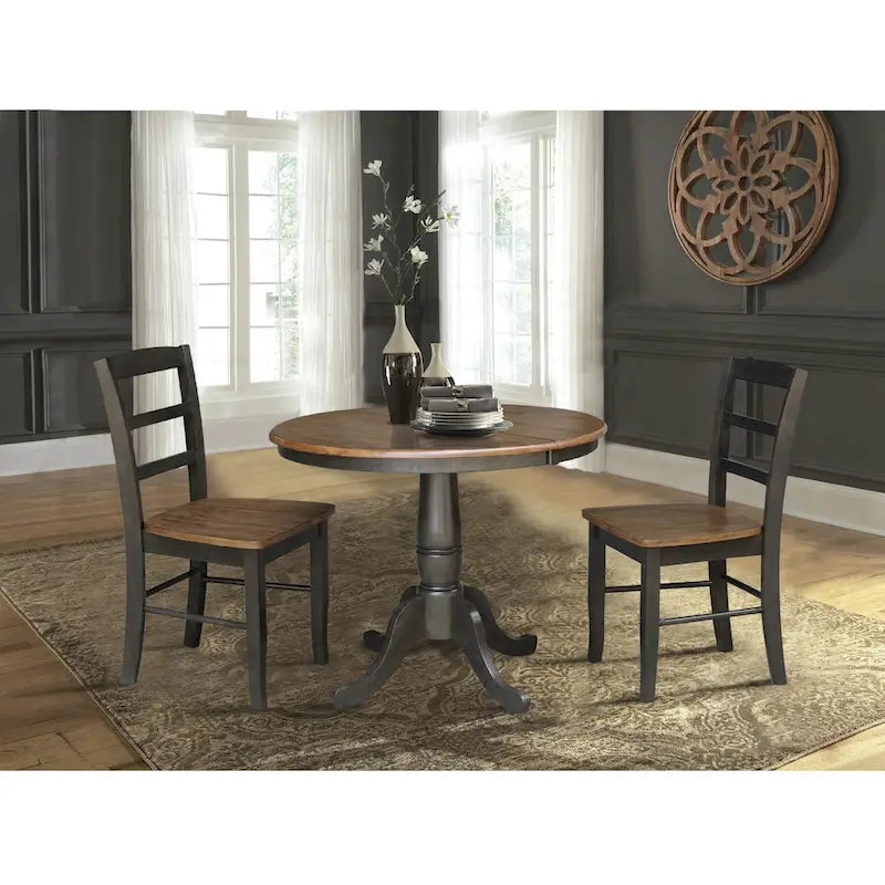 36 Round Top Pedestal Extendable Table With 12 Leaf and Madrid Chairs