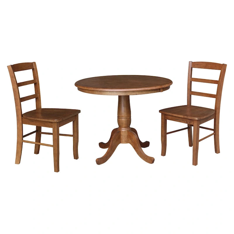 36 Round Top Pedestal Extendable Table With 12 Leaf and Madrid Chairs