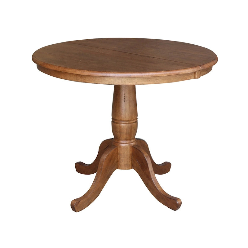 36 Round Top Pedestal Extendable Table With 12 Leaf and Madrid Chairs