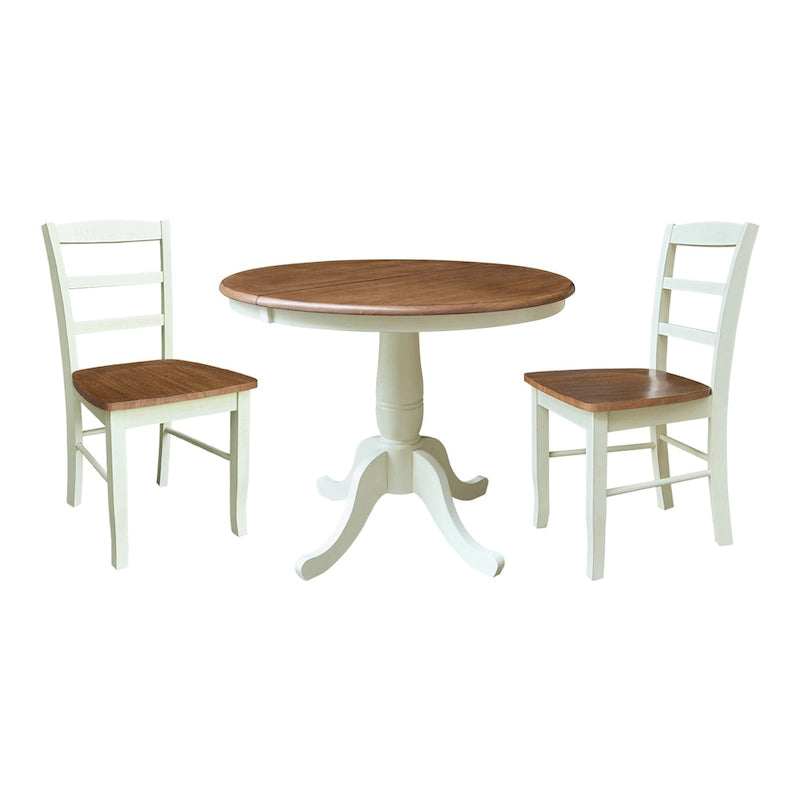 36 Round Top Pedestal Extendable Table With 12 Leaf and Madrid Chairs