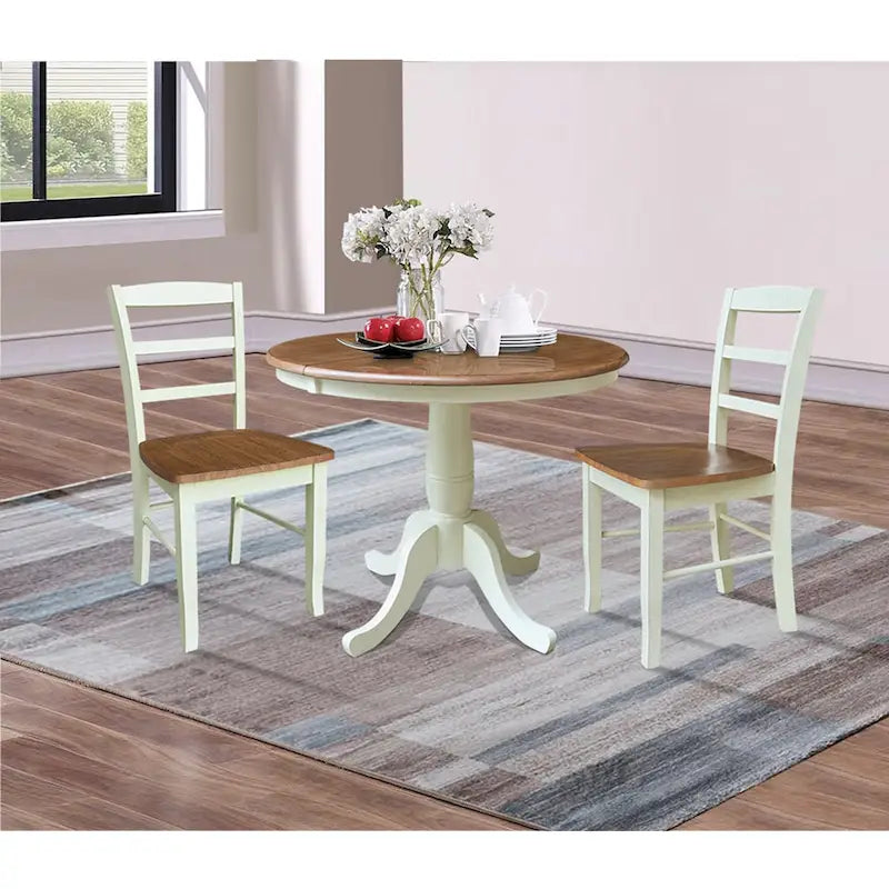 36 Round Top Pedestal Extendable Table With 12 Leaf and Madrid Chairs