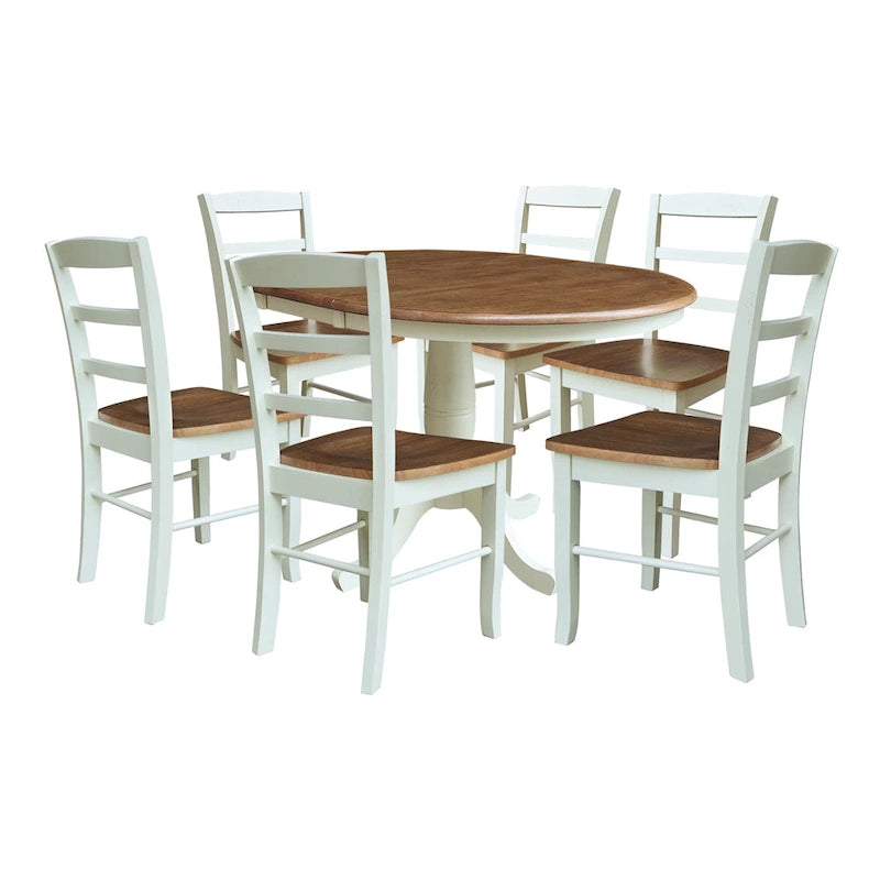 36 Round Top Pedestal Extendable Table With 12 Leaf and Madrid Chairs