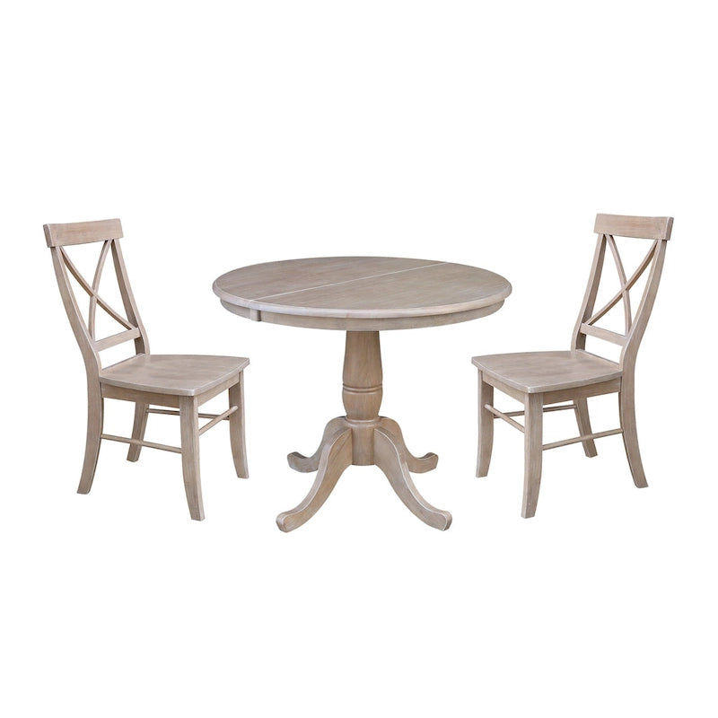 36 Round Top Pedestal Extendable Table With 12 Leaf and Madrid Chairs