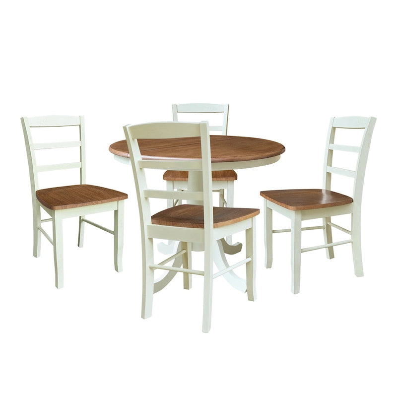 36 Round Top Pedestal Extendable Table With 12 Leaf and Madrid Chairs