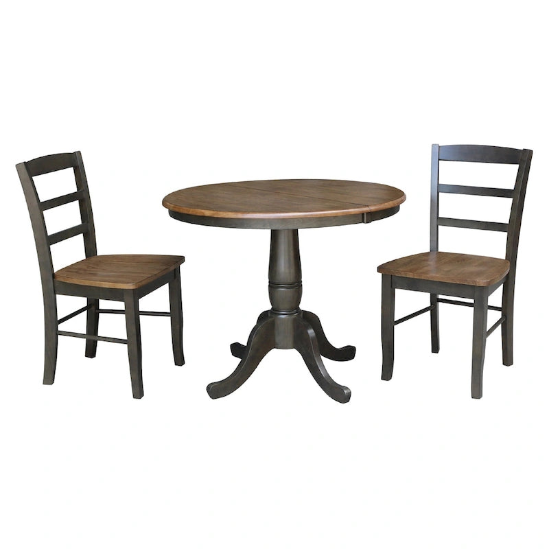 36 Round Top Pedestal Extendable Table With 12 Leaf and Madrid Chairs