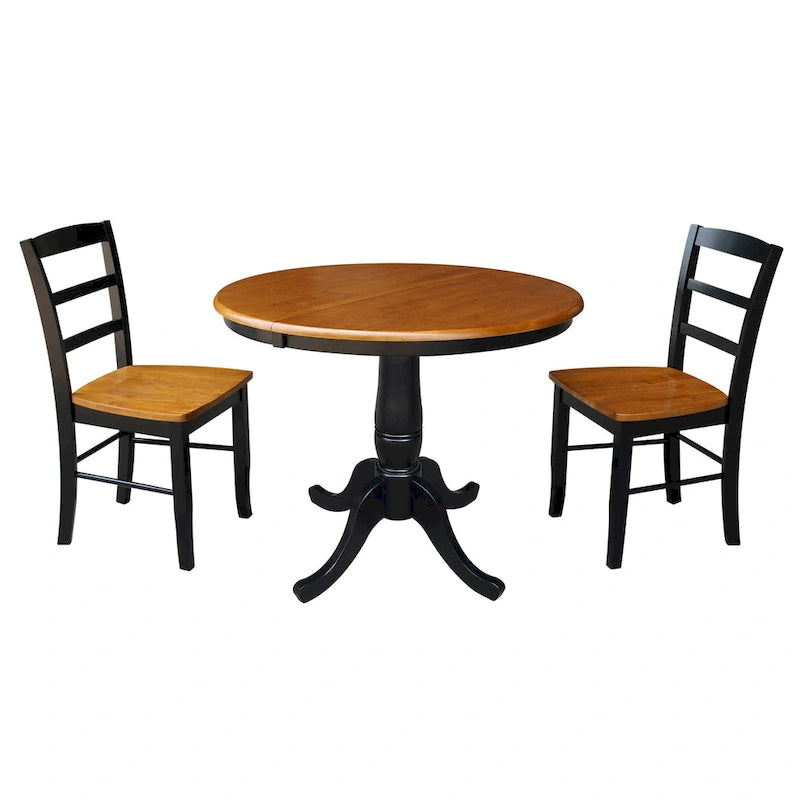 36 Round Top Pedestal Extendable Table With 12 Leaf and Madrid Chairs