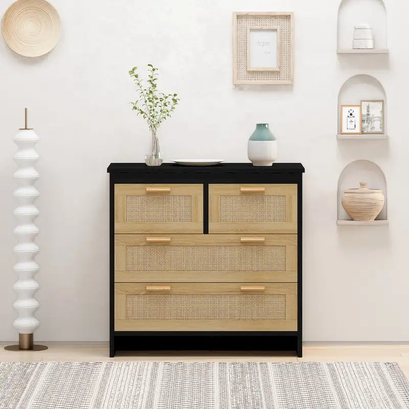 4 Drawers Rattan Cabinet,for Bedroom,Living Room,Dining Room,Hallways
