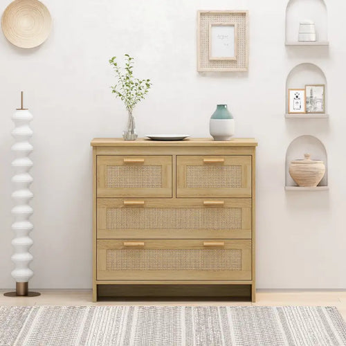 4 Drawers Rattan Cabinet,for Bedroom,Living Room,Dining Room,Hallways