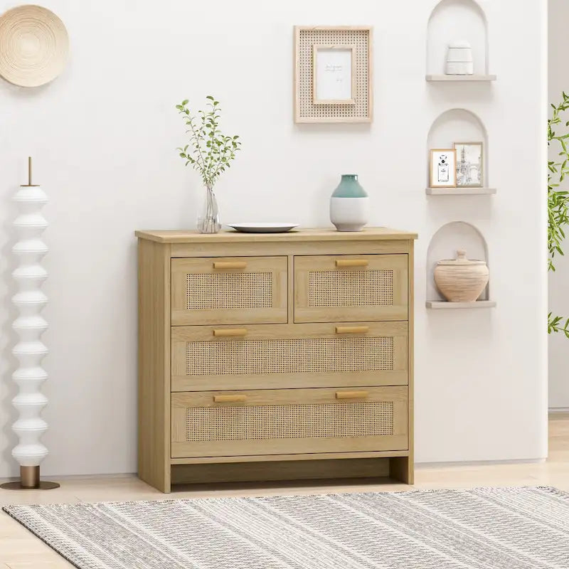 4 Drawers Rattan Cabinet,for Bedroom,Living Room,Dining Room,Hallways