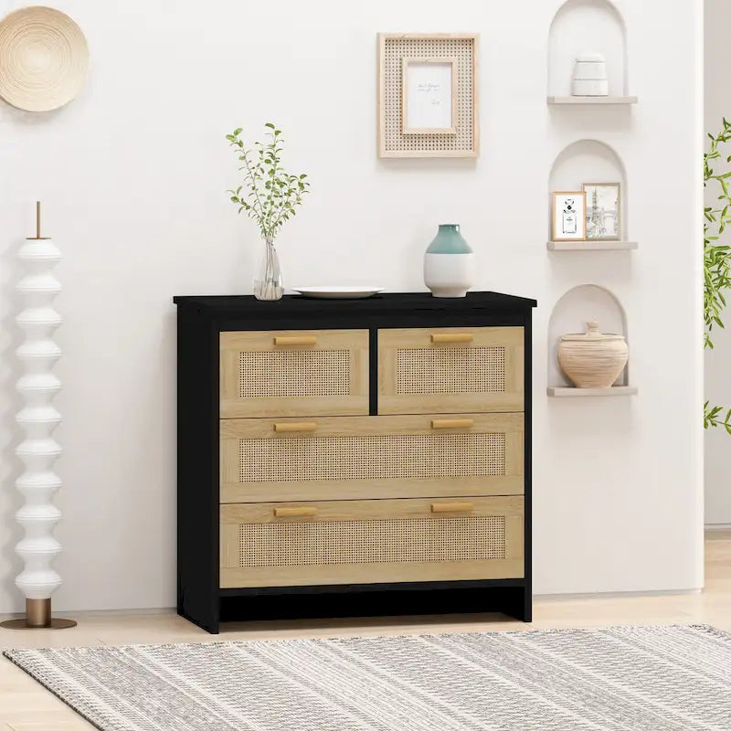 4 Drawers Rattan Cabinet,for Bedroom,Living Room,Dining Room,Hallways
