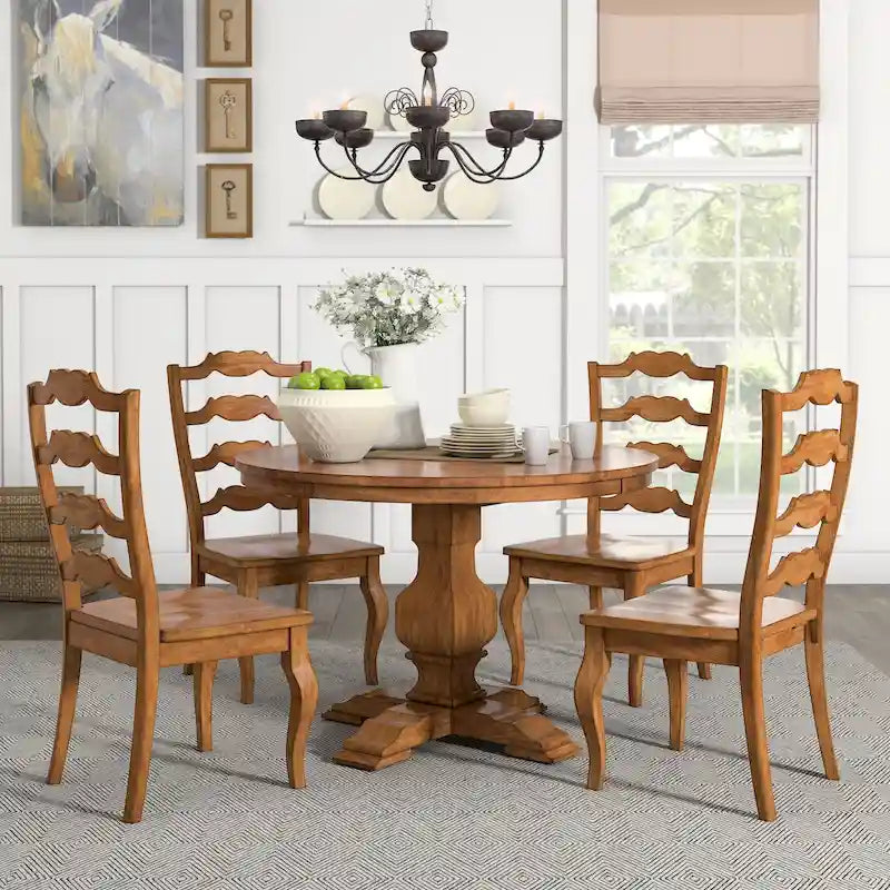 Eleanor Oak Round Solid Wood Top Ladder Back 5-piece Dining Set by iNSPIRE Q Classic