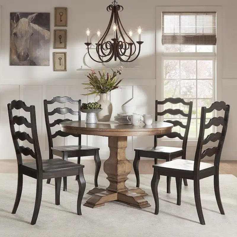 Eleanor Oak Round Solid Wood Top Ladder Back 5-piece Dining Set by iNSPIRE Q Classic