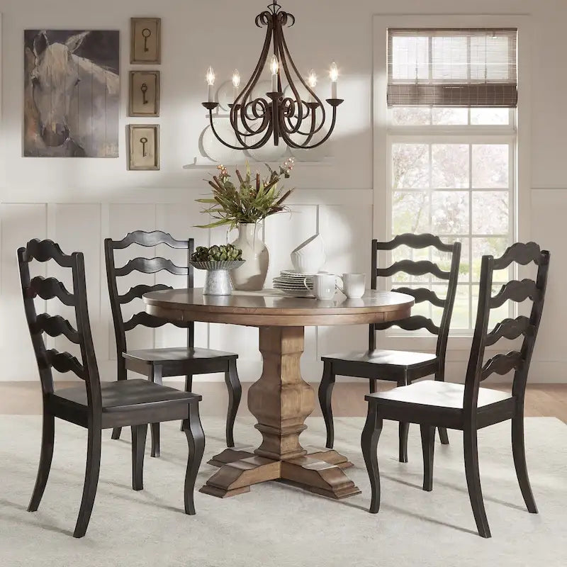 Eleanor Oak Round Solid Wood Top Ladder Back 5-piece Dining Set by iNSPIRE Q Classic