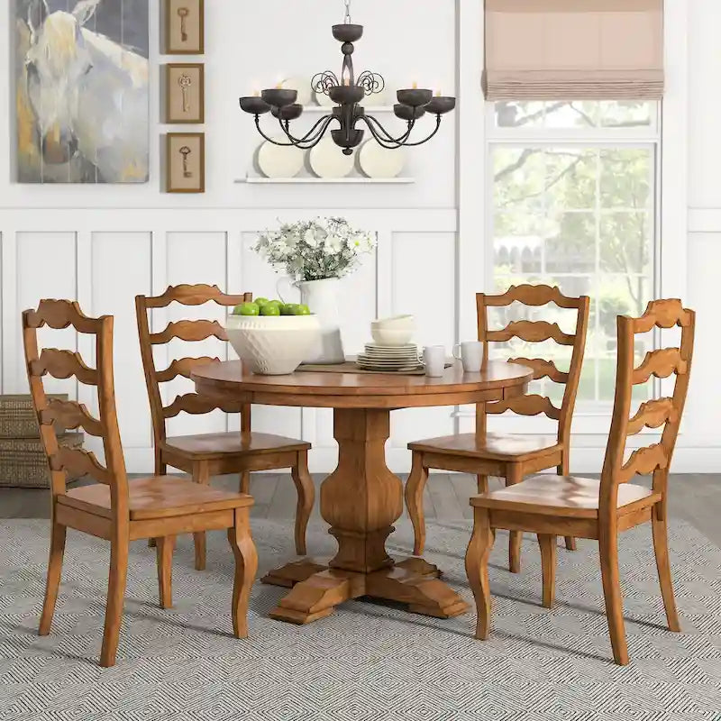 Eleanor Oak Round Solid Wood Top Ladder Back 5-piece Dining Set by iNSPIRE Q Classic