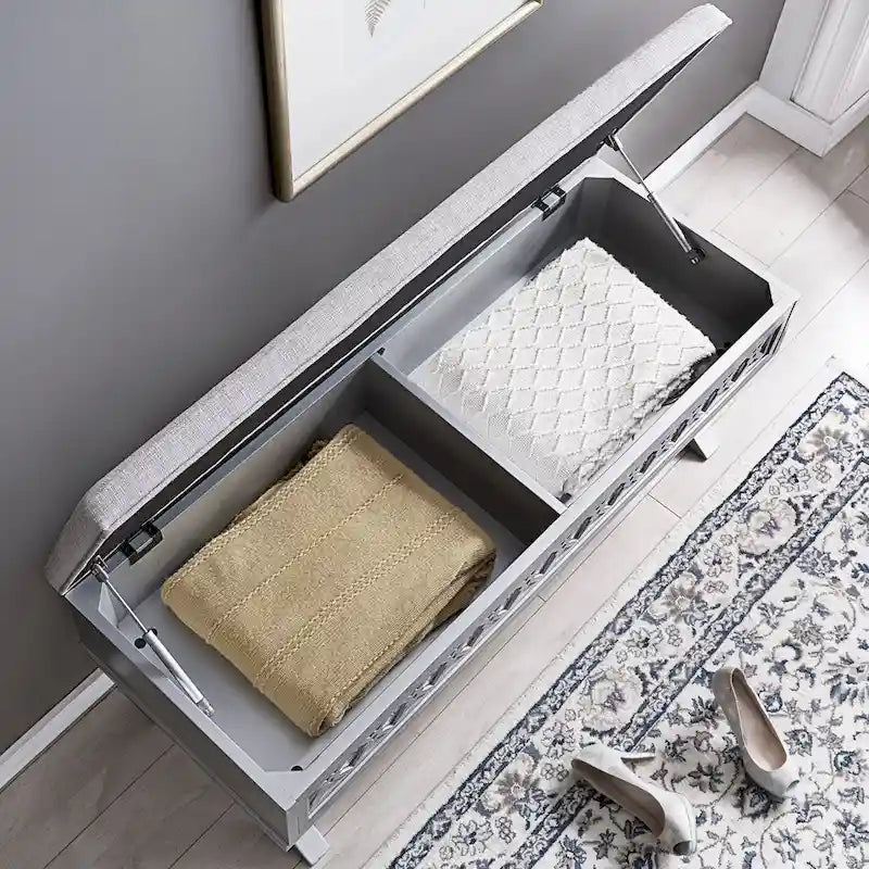 Leick Home Mirrored Diamond Filigree X Base Lift Top Storage Bench