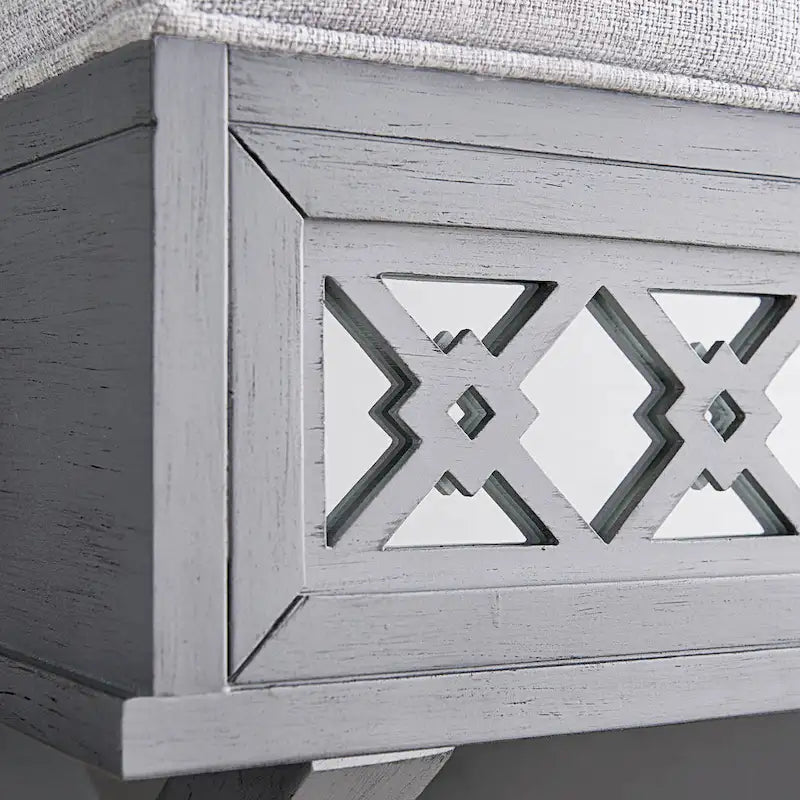Leick Home Mirrored Diamond Filigree X Base Lift Top Storage Bench