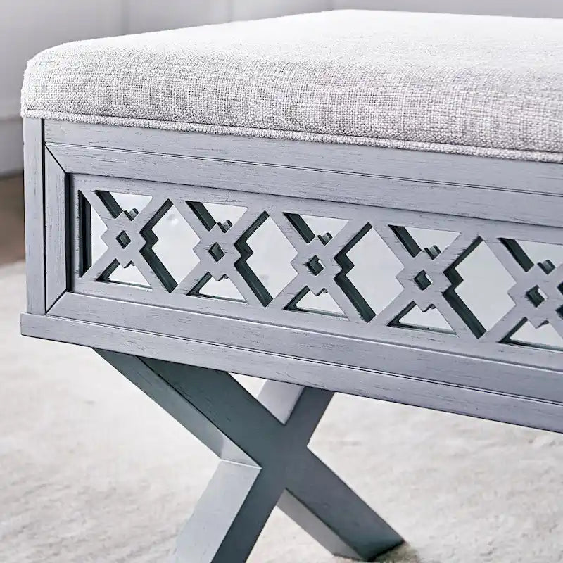 Leick Home Mirrored Diamond Filigree X Base Lift Top Storage Bench
