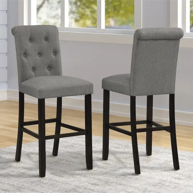 Roundhill Furniture Leviton Solid Wood Tufted Asons Barstool, Set of 2