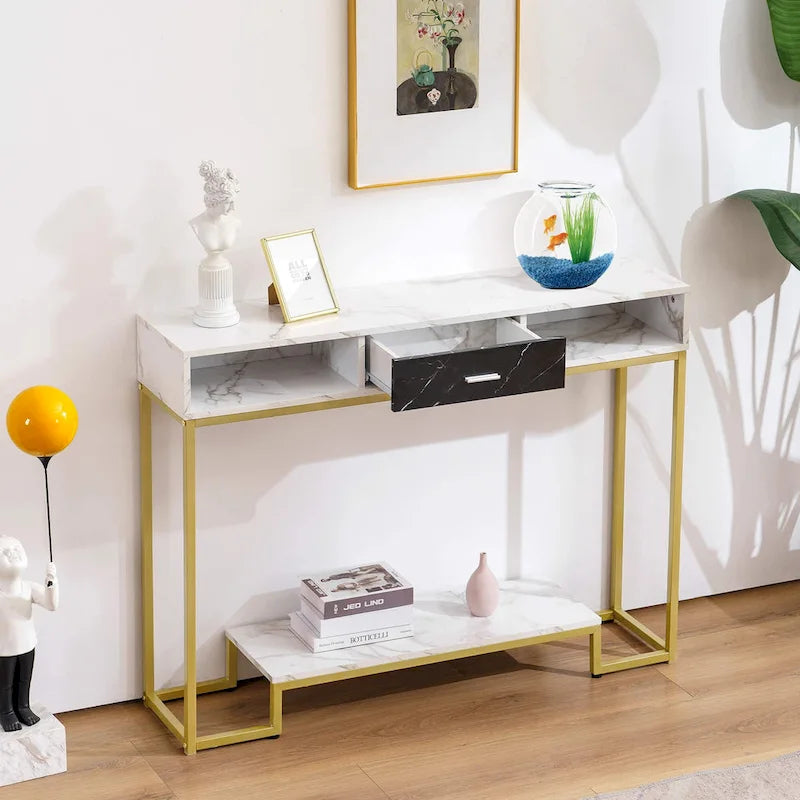 MCombo Console Table with Drawers, Marble and Gold Legs