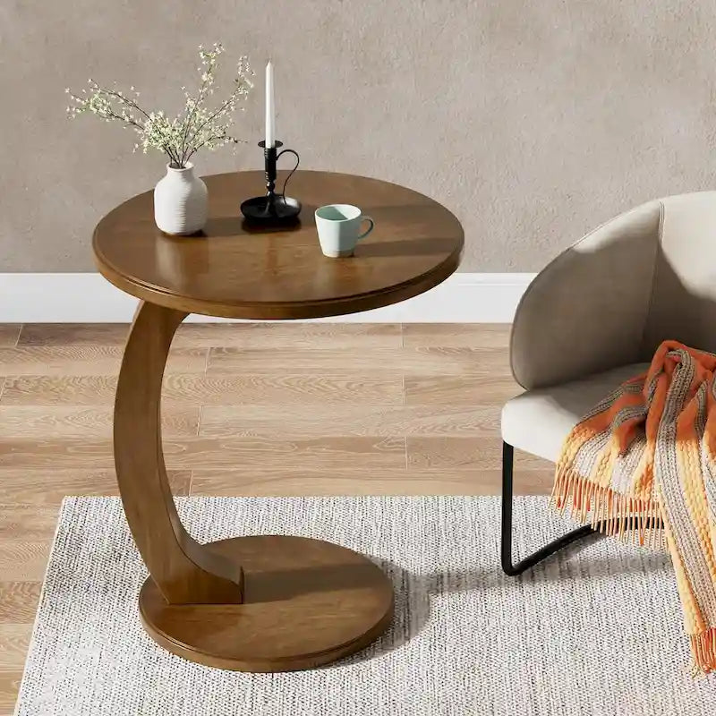 Wooden C-Shaped End Table