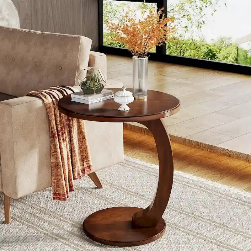 Wooden C-Shaped End Table