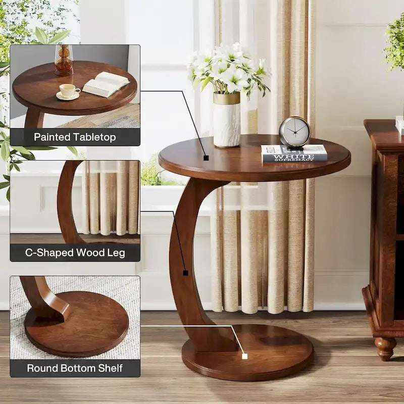 Wooden C-Shaped End Table
